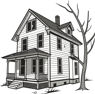 American farmhouse illustration with porch and dormer window vector