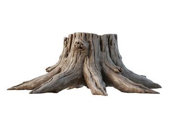 Ancient tree stump roots cutout detailed texture isolated on transparent background