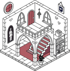 Naklejka premium Isometric view of a gothic castle interior room