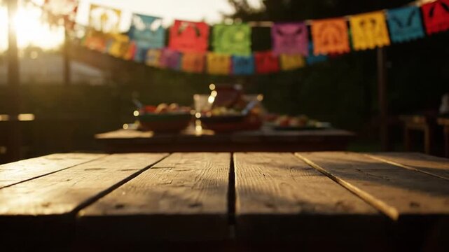 Outdoor party table with food  decor.