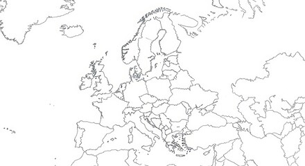 Fototapeta premium Europe outline map with country borders, black and white minimal design
