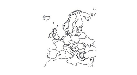 Simple Outline Map of Europe with Country Borders, Geographic Illustration