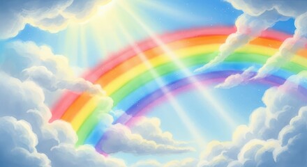Fototapeta premium Vibrant rainbow after a refreshing rainstorm above the clouds digital art serene sky colorful perspective nature's beauty unveiled