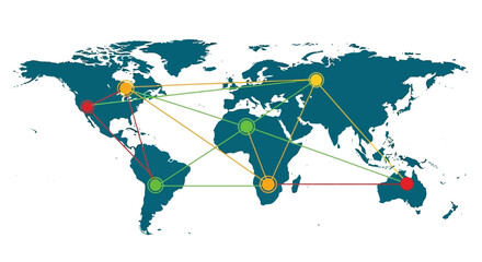 Global Network Connection Map. Abstract Visualization of World Telecommunication and Logistics Links, Showing International Data Flow and Infrastructure.
