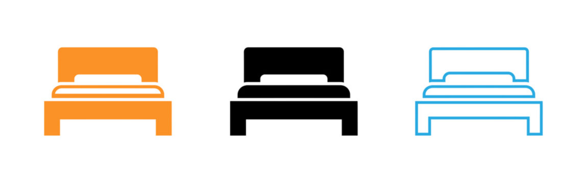 Three simple bed icons in different colors