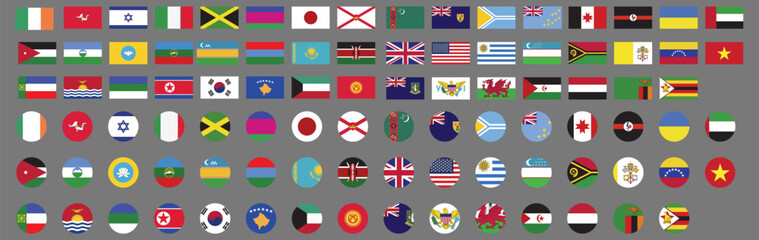 Vector illustration of international national flags in rectangular and circular formats © IlmNira