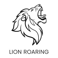 Roaring Lion Head Mascot Logo in Bold Line Art Style Vector Illustration.