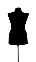 Female black mannequin on a stand isolated on white background