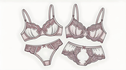 Hand drawn lace lingerie set, underwear illustration isolated on white background, fashion sketch PNG