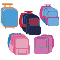 Black backpack in front, side, and back views. Back to school, education, travel, and urban lifestyle bag concept. Flat vector illustration isolated on white background.