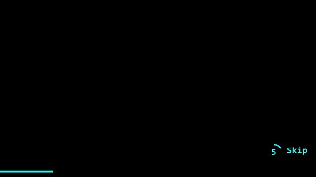 ad countdown progress bar completing to reveal skip button animation. black background.
