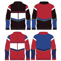 Standing Collar Winter Coat Technical Fashion Illustration. Quilted Puffer Jacket Vector Template. Cropped Silhouette. Horizontal Quilting. Welt Pockets. Relaxed Fit. Unisex Outerwear. CAD Mockup set.