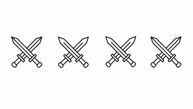 Four crossed daggers arranged symmetrically in a row on a plain white background, depicted in a simple line art style