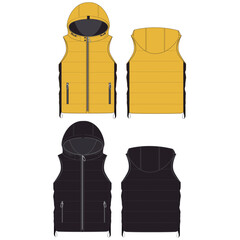 Standing Collar Winter Coat Technical Fashion Illustration. Quilted Puffer Jacket Vector Template. Cropped Silhouette. Horizontal Quilting. Welt Pockets. Relaxed Fit. Unisex Outerwear. CAD Mockup set.
