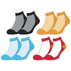 Socks technical drawing fashion design with silicone grip  sketch vector illustration template. Mock up cad drawing for unisex men's and women's football socks design.
