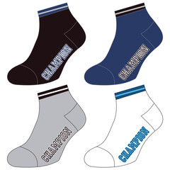 Socks technical drawing fashion design with silicone grip  sketch vector illustration template. Mock up cad drawing for unisex men's and women's football socks design.