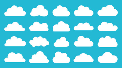 Fototapeta premium Collection of white fluffy cumulus clouds on a bright blue sky background white clouds fluffy clouds