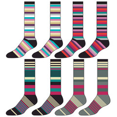 Socks technical drawing fashion design with silicone grip  sketch vector illustration template. Mock up cad drawing for unisex men's and women's football socks design.