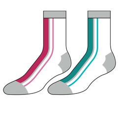 Socks technical drawing fashion design with silicone grip  sketch vector illustration template. Mock up cad drawing for unisex men's and women's football socks design.