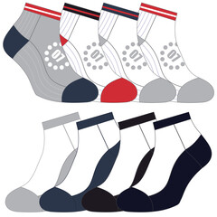 Socks technical drawing fashion design with silicone grip  sketch vector illustration template. Mock up cad drawing for unisex men's and women's football socks design.