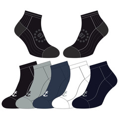 Socks technical drawing fashion design with silicone grip  sketch vector illustration template. Mock up cad drawing for unisex men's and women's football socks design.
