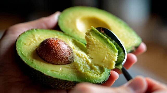 Stick the spoon into the avocado to eat the pulp