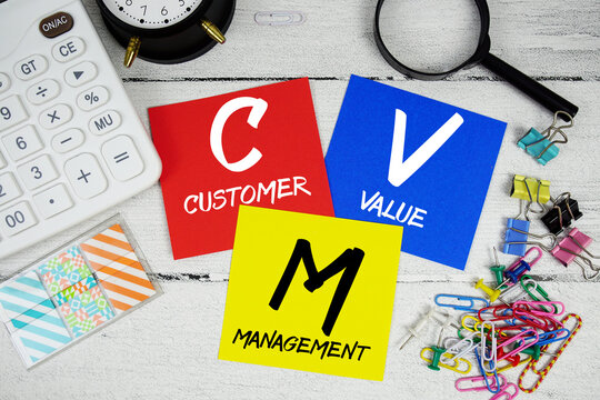 CVM Customer Value Management text phrase of business and financial concept