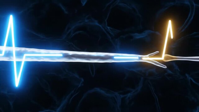 3D Animation: Neuron Firing Electrical Signal Along Axon with Synaptic Transmission