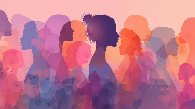 Abstract silhouettes of women. International Women&rsquo;s Day, female unity and empowerment concept for March 8 greeting cards, posters, social campaigns and inspirational design