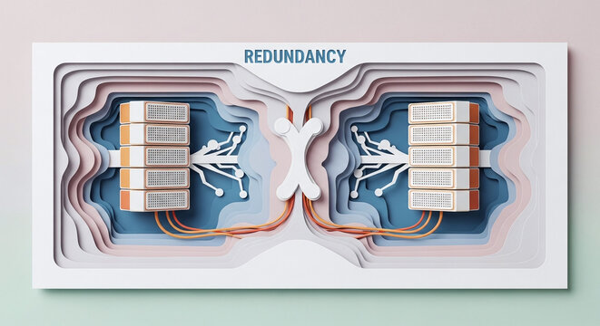 Paper Cut Illustration of Data Redundancy and Backup Systems in Technology