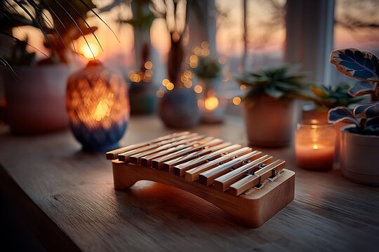 Rustic bamboo thumb piano glowing with heritage style high resolution picture