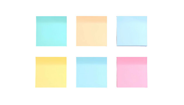 Six colorful sticky notes arranged in two rows of three against a stark black background