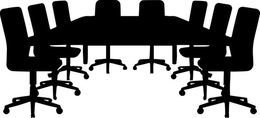 Conference table and office chairs black silhouette vector business meeting boardroom furniture setup
