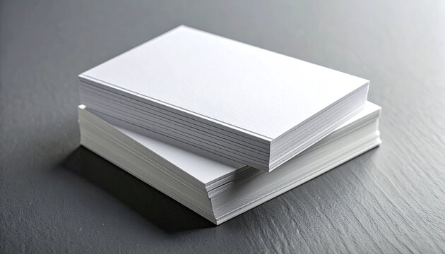 Two neat stacks of crisp, blank white paper, offering a clean and versatile template for printing, writing, or graphic design projects, on a dark wooden background
