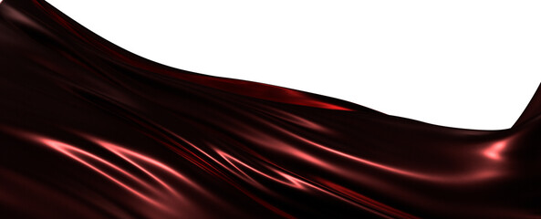 Red satin fabric flowing in waves with a white background. This image shows luxurious elegant...