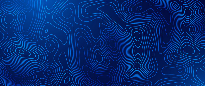 3D Sea Ocean Nautical Depth Topographic Topo Map Banner Background. Curvy Wavy Lines Vector Illustration. Hills, Rivers and Mountains. Geography Concept.