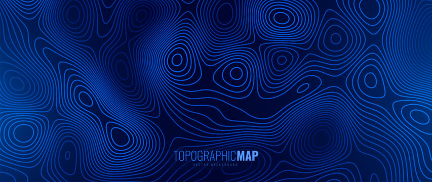 3D Sea Ocean Nautical Depth Topographic Topo Map Banner Background. Curvy Wavy Lines Vector Illustration. Hills, Rivers and Mountains. Geography Concept.