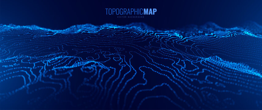 3D Sea Ocean Nautical Depth Topographic Topo Map Banner Background. Curvy Wavy Lines Vector Illustration. Hills, Rivers and Mountains. Geography Concept.