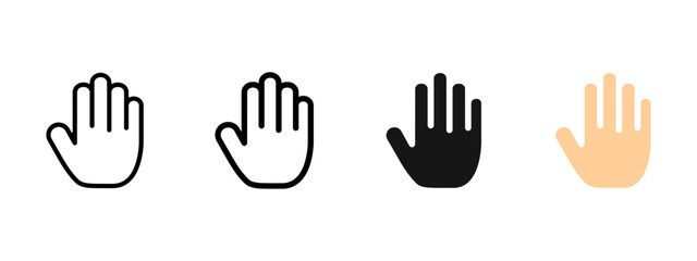Obraz na płótnie Canvas Open hand and palm icon showing a stop gesture. Symbol of warning, control and attention. Ideal for safety signs, user interface elements, gesture control and interaction or blocking actions.