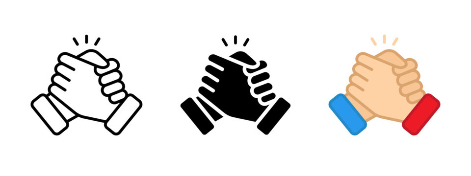 Arm wrestling icon with two hands competing. Symbol of strength, power and competition. Ideal for sport concepts, rivalry, challenge themes, fitness projects and competitive business or motivational.