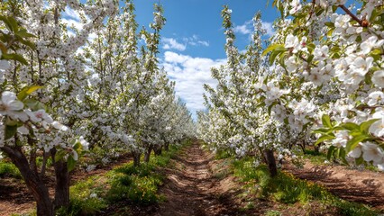 Fototapeta premium Path Through a Blossoming Apple Orchard