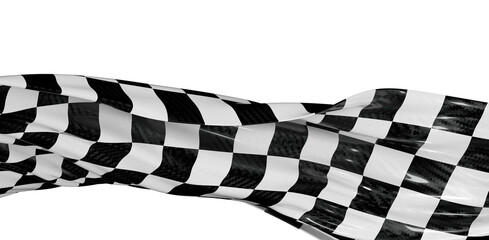 Obraz premium Dynamic image of a waving checkered flag symbolizing racing, speed, victory, and the finish line. Isolated on a white ba