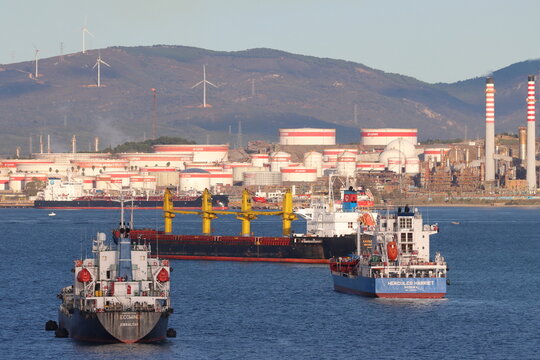 ECOWIND (IMO 9253428) and ALI CAN BAYRAK (previously Hercules Harriet) (IMO 1045215), oil/chemical tankers, moored off Gibraltar, Europe in December 2025 