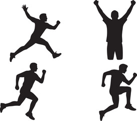 Four Silhouette Figures Celebrating Victory And Running Silhouettes