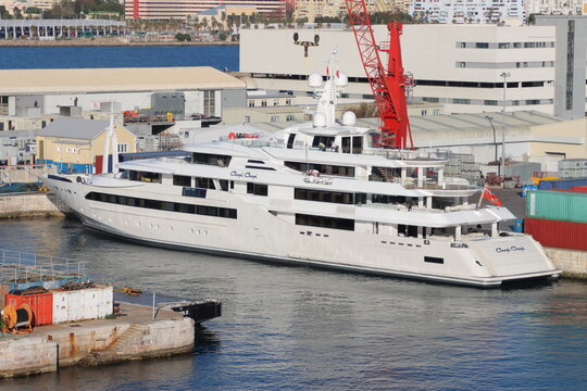 CHOPI CHOPI (IMO 1011343, MMSI 319318000), a super yacht sailing under the flag of CAYMAN ISLANDS, moored in Gibraltar, Europe in December 2025