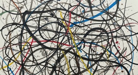 Obraz premium Abstract Drip Painting with Colorful Lines and Energetic Splatters on White Background