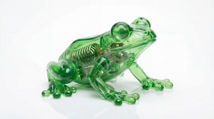 Fototapeta premium Transparent Green Glass Robotic Frog with Internal Mechanical Gears Concept