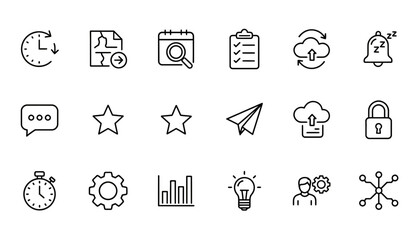 Fototapeta premium UI Icon Pack Set – Flat Solid and Outline Icons for App and Web Interface. Modern UI icon pack featuring a set of flat solid and outline icons designed for mobile apps, websites, dashboards, and SaaS.