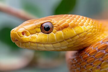 Obraz premium Close-up Portrait of Yellow-Orange Snake with Glossy Scales and Reflective Eyes