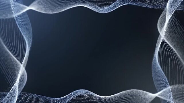 Dynamic abstract digital waves creating an elegant frame with flowing light particles on a dark background, perfect for technology and futuristic concepts